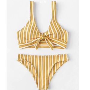 Yellow & White Striped Front Tie Bikini